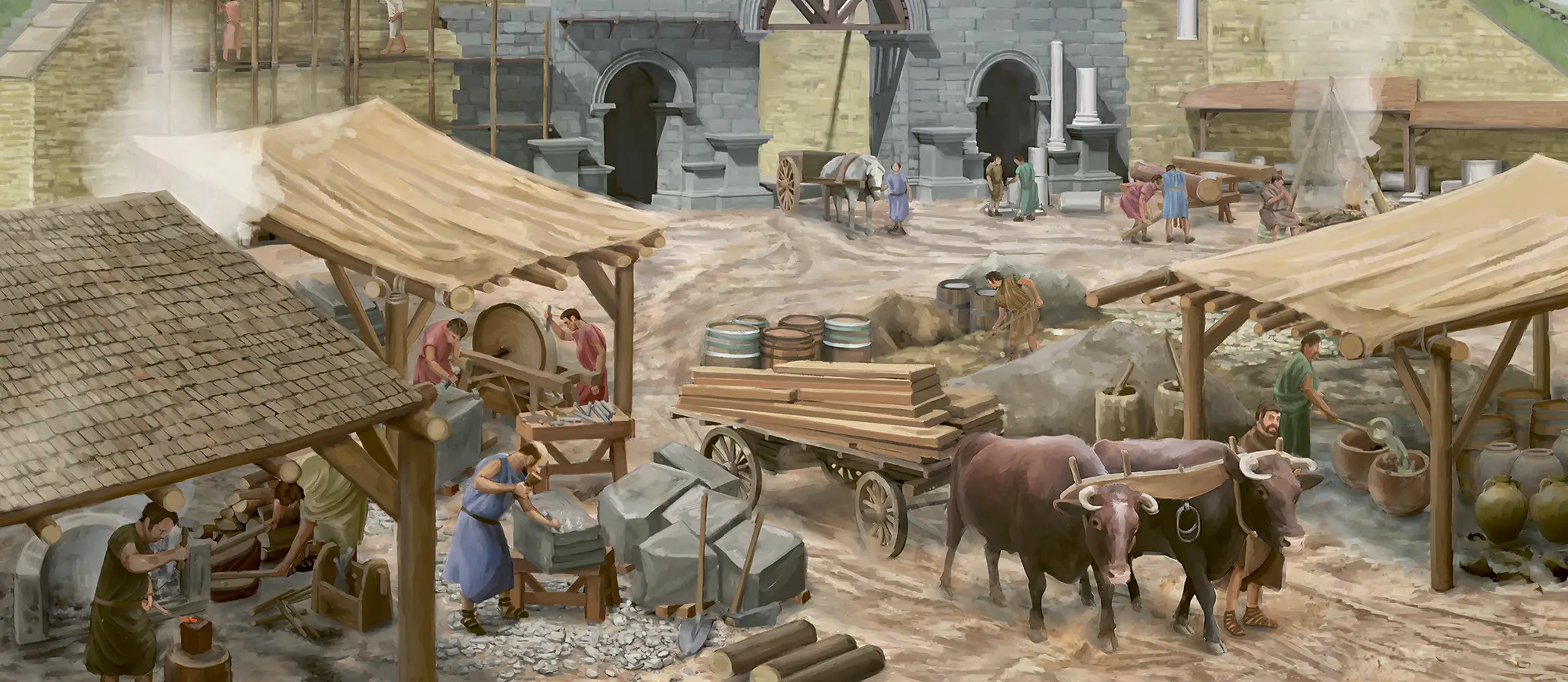 Illustration avec des artisans romains au travail