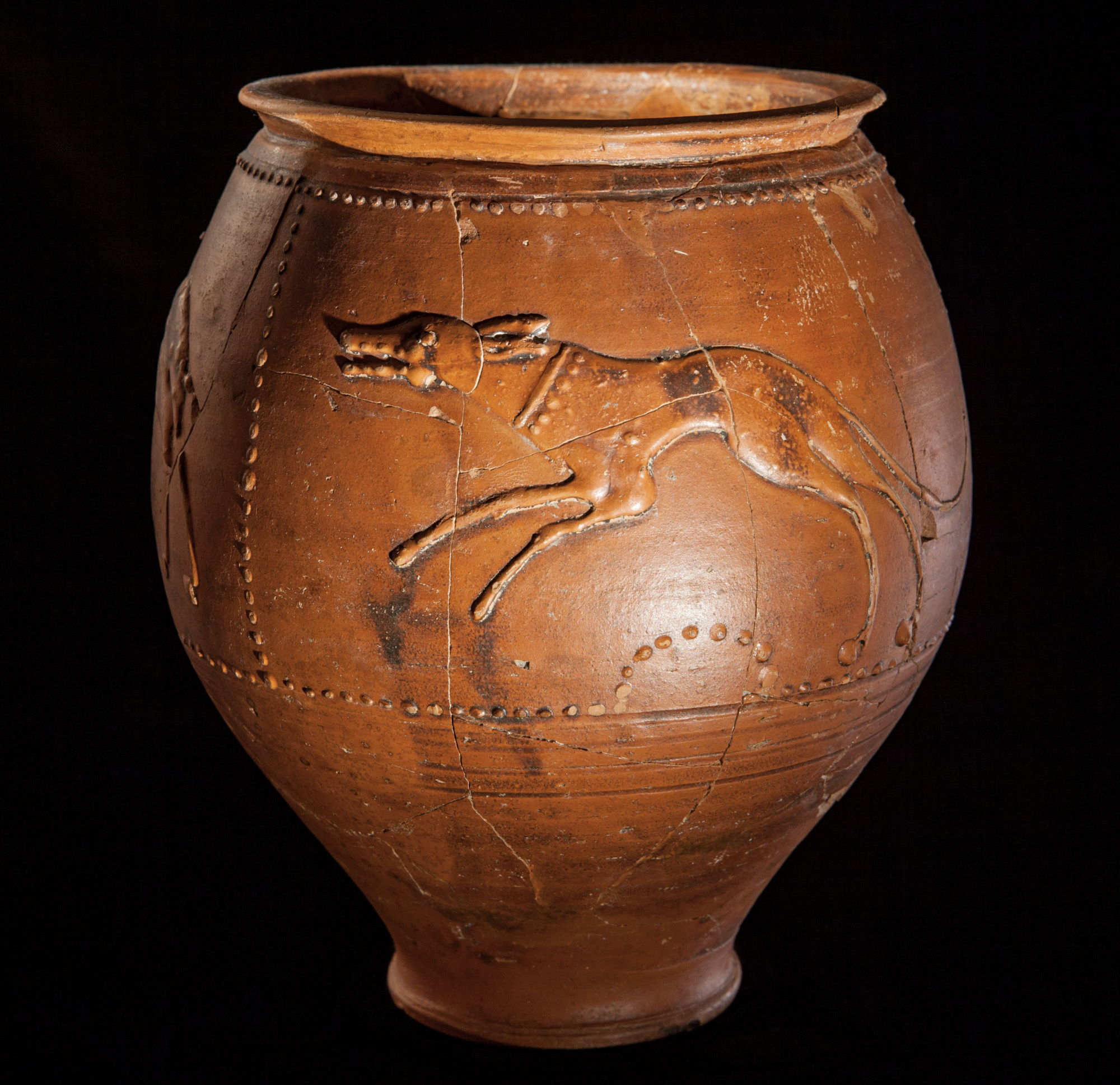 Gobelet en céramique montrant un chien © Site et Musée romains d'Avenches, photo NVP3D