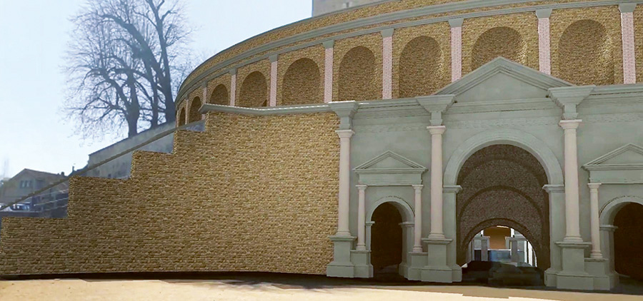 Modèle 3D du théâtre calqué sur les vestiges actuels du monument