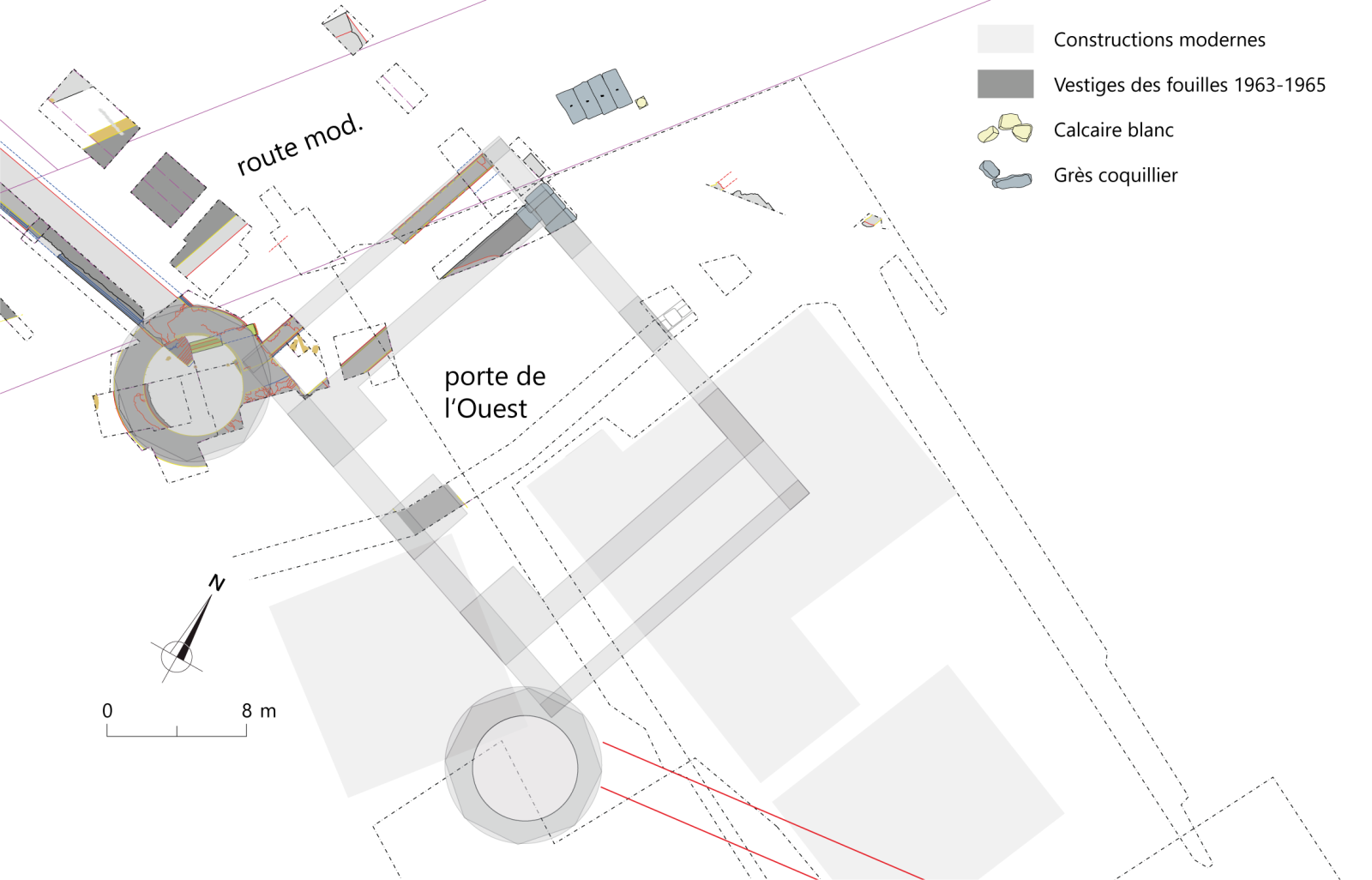 Plan partiellement restitué de la porte de l'Ouest
