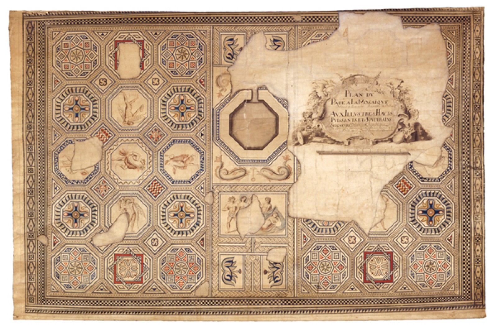 Relevé de la mosaïque de Bacchus et Ariane par D. Fornerod, 1752