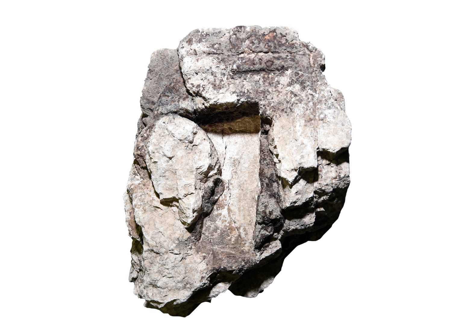 Fragments de stèle funéraire romaine. On devine l'oreille gauche, la nuque et l’épaule gauche d'un personnage