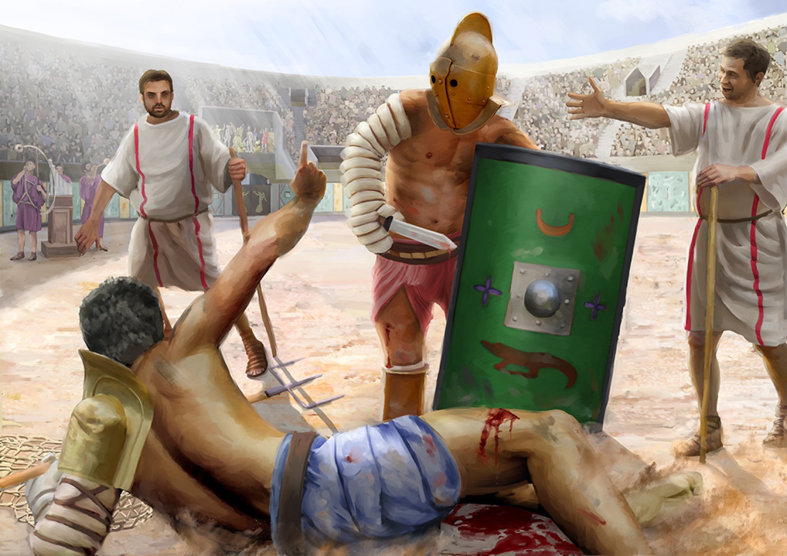 Lors des affrontements de gladiateurs, des arbitres veillaient au respect des règles de combat. Illustration Ph. Bürli