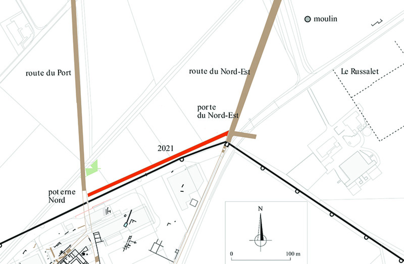 Plan de situation de la voie le long du mur d'enceinte