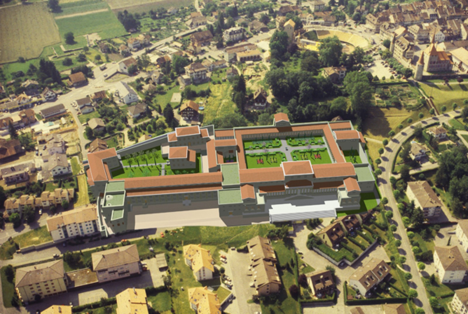 Incrustation du palais de Derrière la Tour dans le paysage actuel