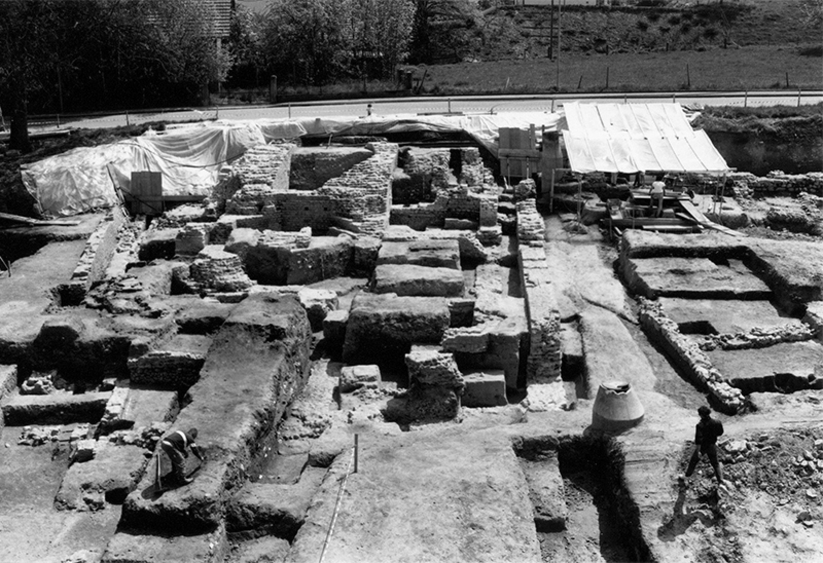 Vue générale des fouilles de l'aile thermale en 1989