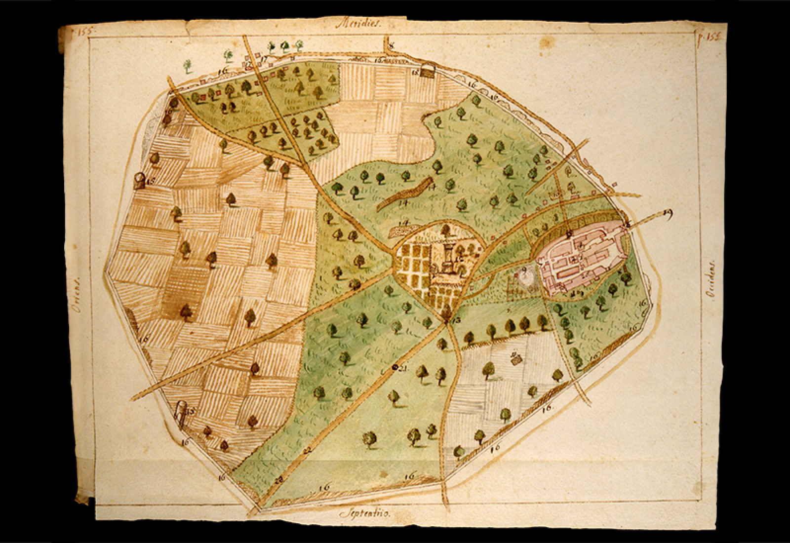 Un des plus anciens relevés d'Aventicum avec mention de vestiges archéologiques, par Johann Caspar Hagenbuch (1727)