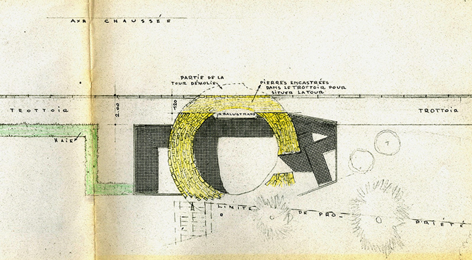 Plan des vestiges de la tour nord, réalisé en 1965 par l'architecte C. Jaccottet