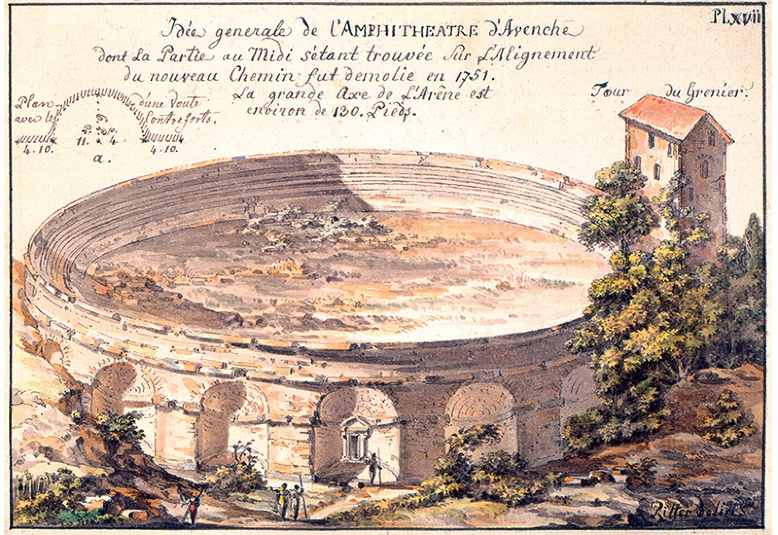 Aquarelle de l'amphithéâtre réalisée par Erasmus Ritter en 1790