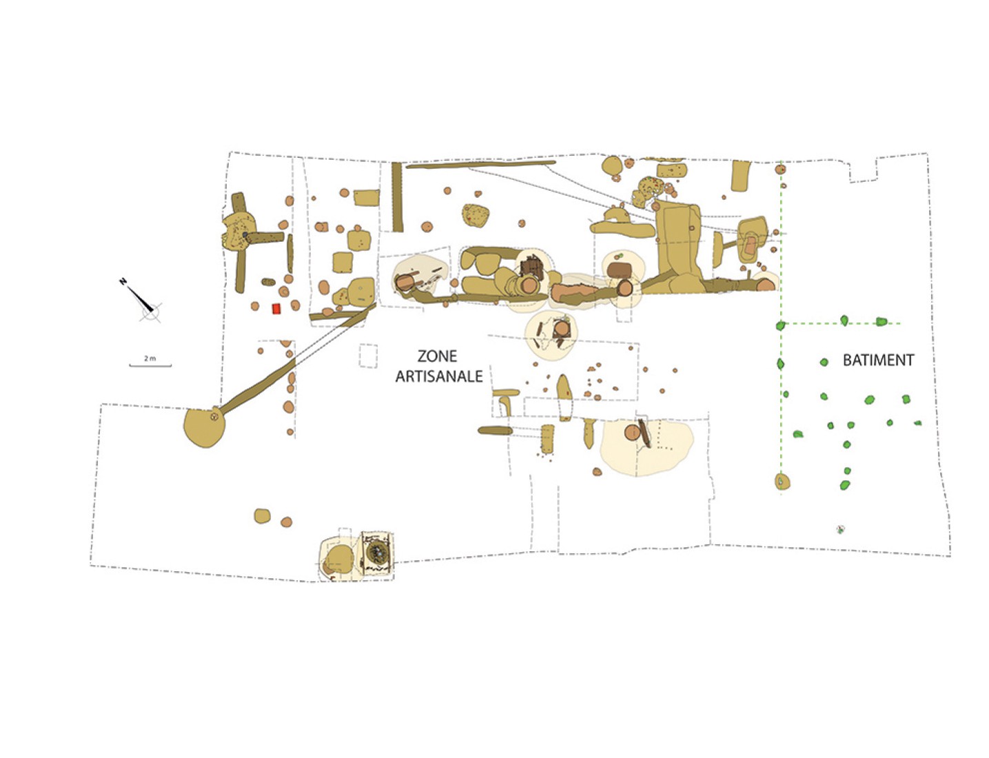 Plan de la phase 1: bâtiment à ossature en bois et zone artisanale se développant à l'arrière