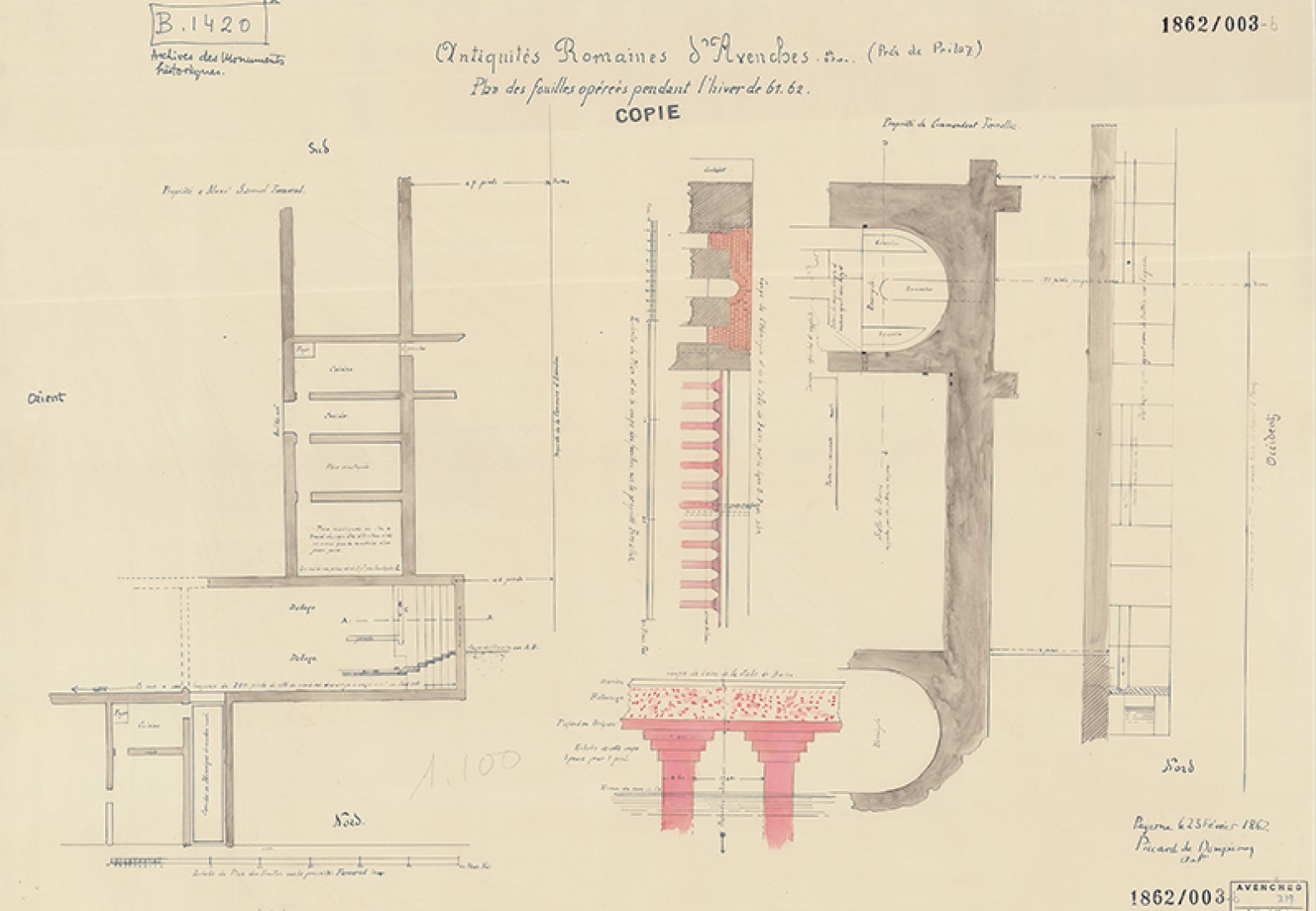 Plan des vestiges réalisé par M. Picard de Dompierre lors des fouilles de 1861-1862