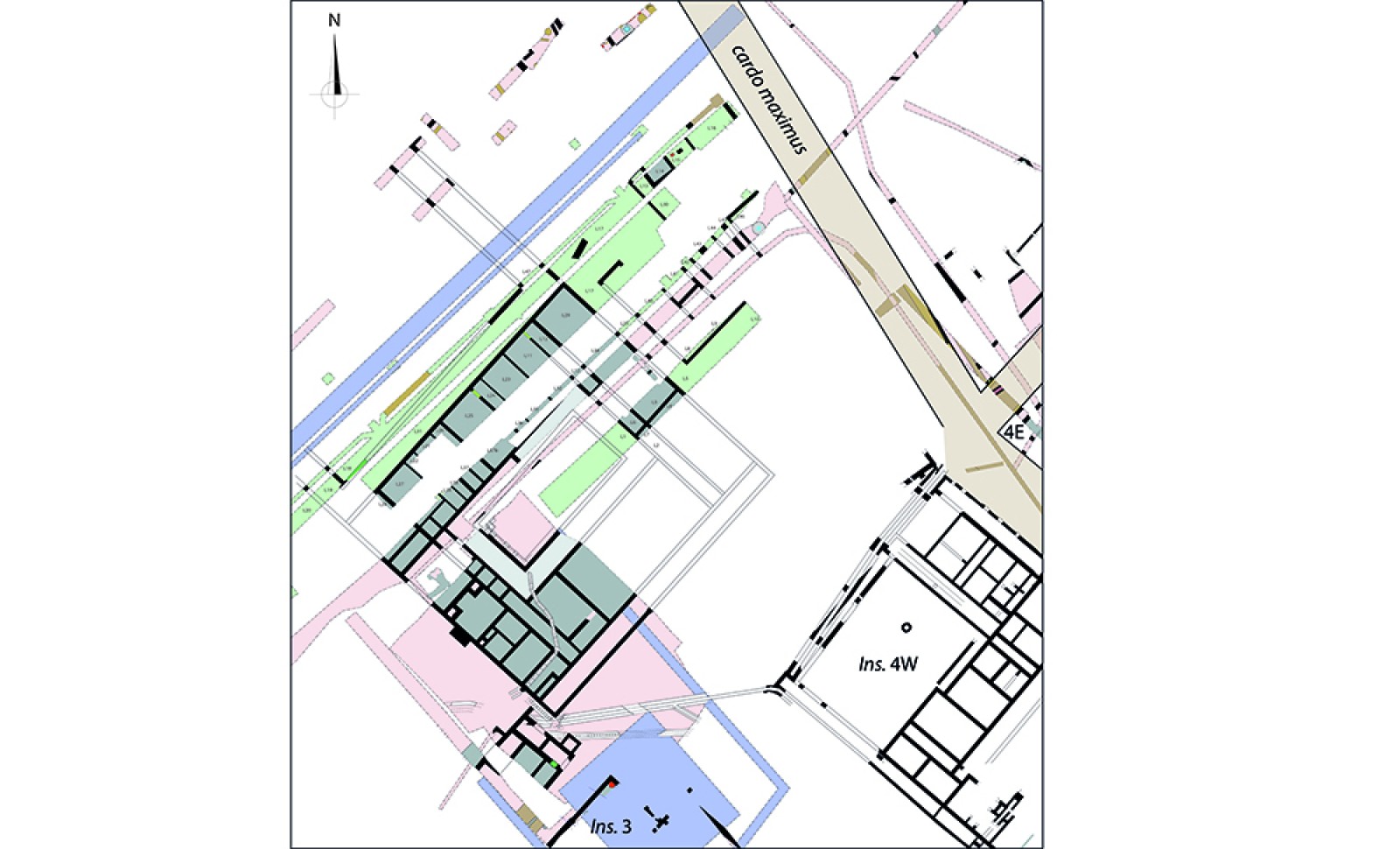 Plan de la domus. En vert, les fouilles 2025