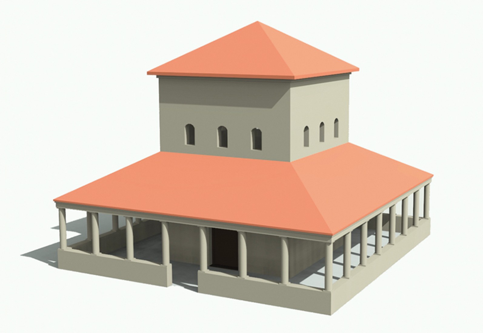 Reconstitution d'un temple gallo-romain. Modélisation L. Francey