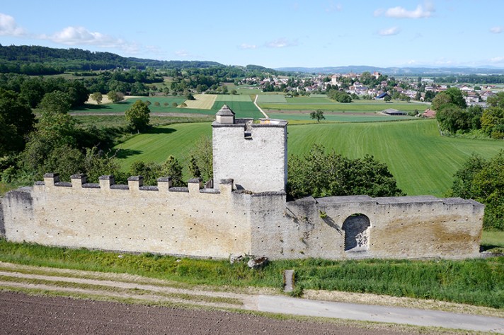 Implantée sur le coteau oriental, la tour de la Tornallaz se voit loin à la ronde. Vue en direction de la colline d'Avenches. Photo NVP3D